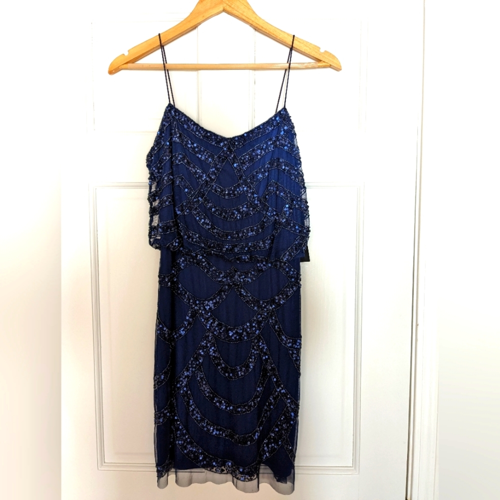 Aidan Mattox beaded navy mini dress